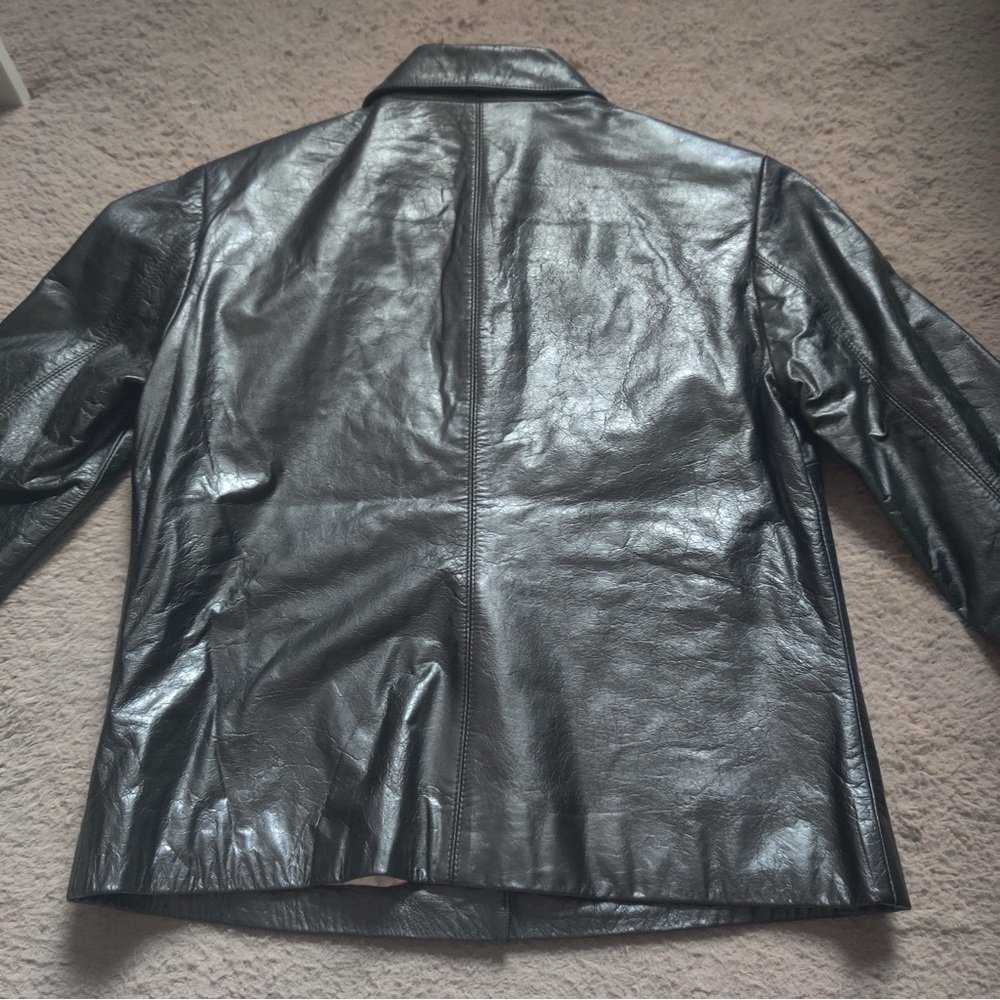 Liz Claiborne Black Leather Jacket Silver Tone Turn-lock closure Pink dot lining - Picture 6 of 6